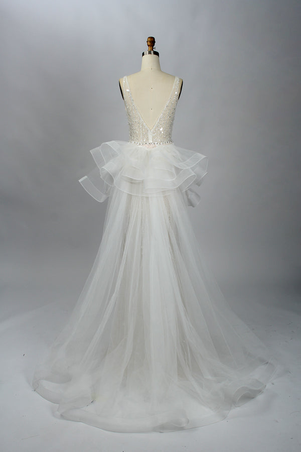 Wholesale Sequin V-Neck Bridal Gown – Tulle Ruffle Dress kt1333