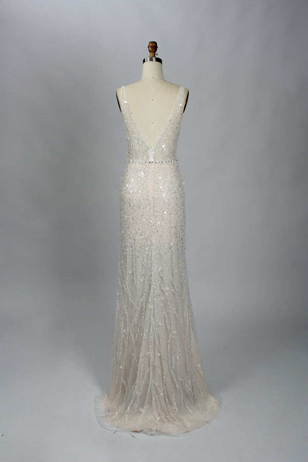 Wholesale Sequin V-Neck Bridal Gown – Tulle Ruffle Dress kt1333