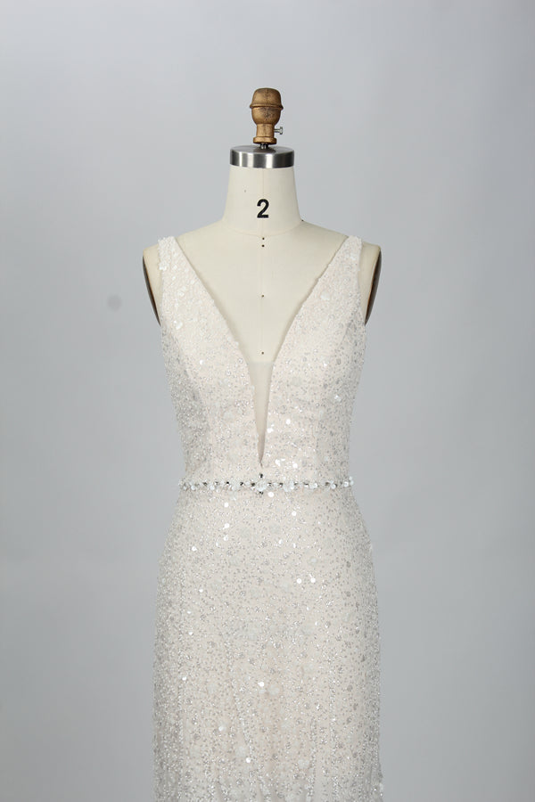 Wholesale Sequin V-Neck Bridal Gown – Tulle Ruffle Dress kt1333