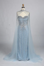 Luxury Pink Beaded Fit Mermaid Cape Sleeves Mother of the Bride Dress KY049