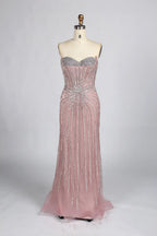 Luxury Pink Beaded Fit Mermaid Cape Sleeves Mother of the Bride Dress KY049