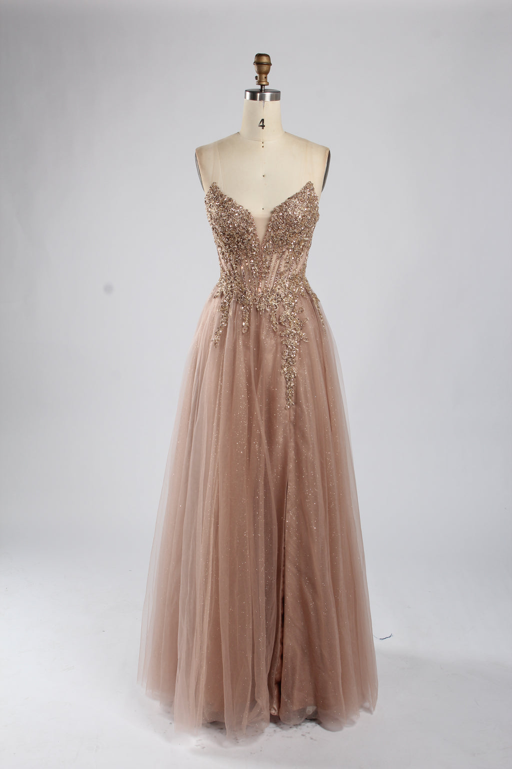 Wholesale Dusty Blue Beaded Strapless Tulle Evening Gown 33393