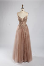 Wholesale Dusty Blue Beaded Strapless Tulle Evening Gown 33393