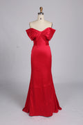 Wholesale Red Off-Shoulder Bow Satin Mermaid Evening Gown KT1420B