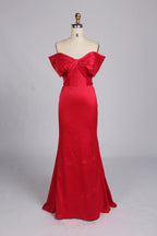 Wholesale Red Off-Shoulder Bow Satin Mermaid Evening Gown KT1420B