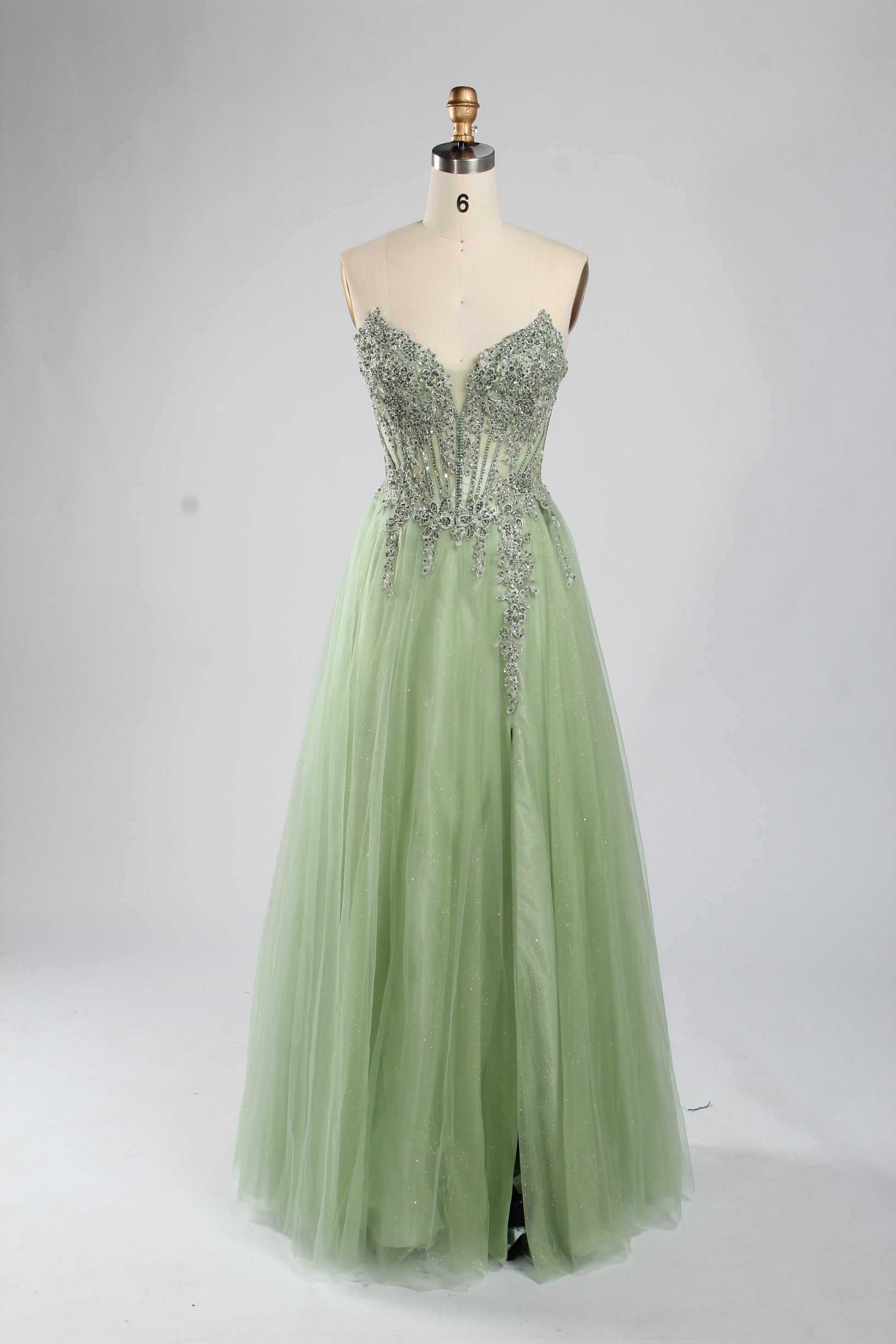 Wholesale Dusty Blue Beaded Strapless Tulle Evening Gown 33393