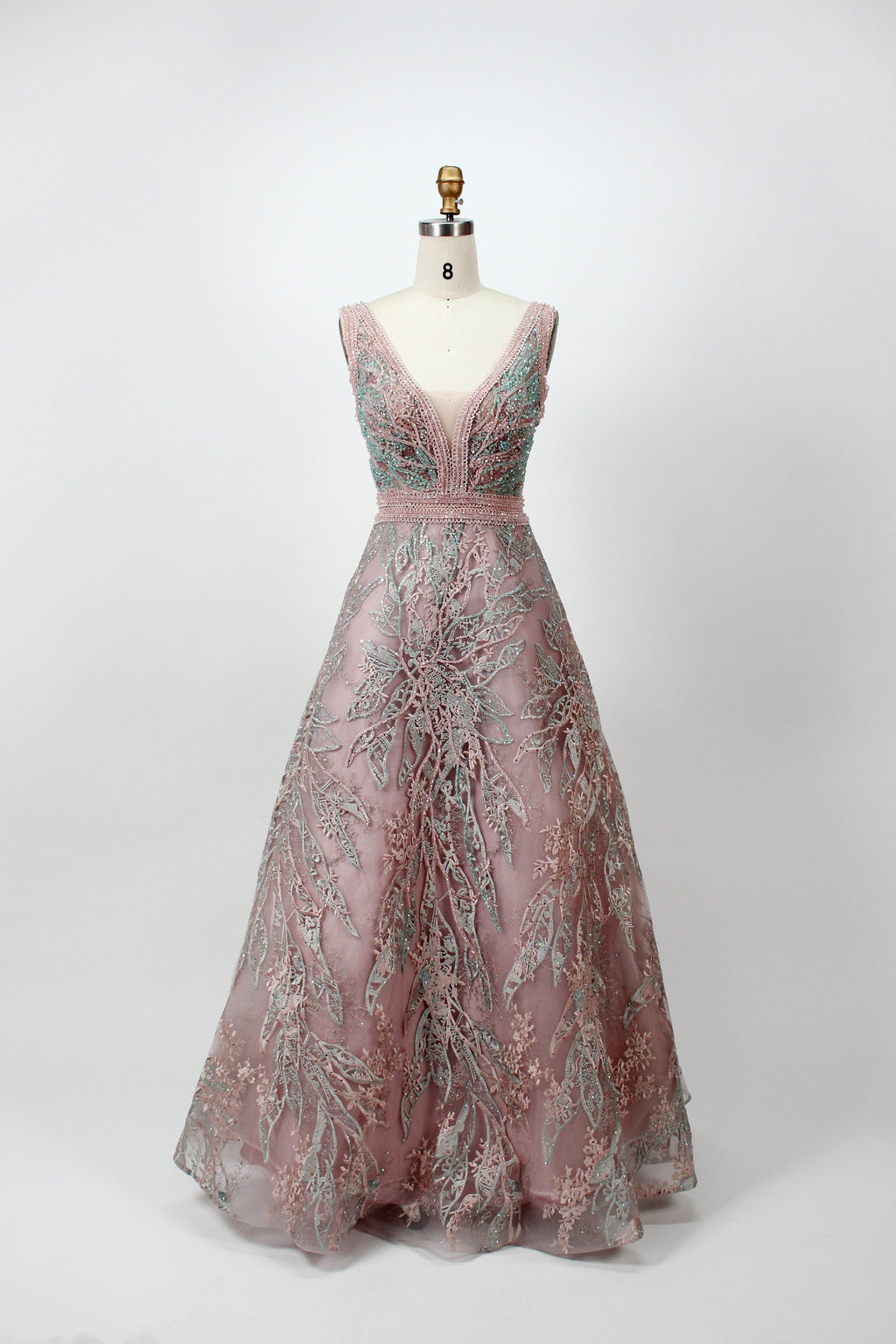 Wholesale V - Neck Beaded Floral Mother Gown MK041
