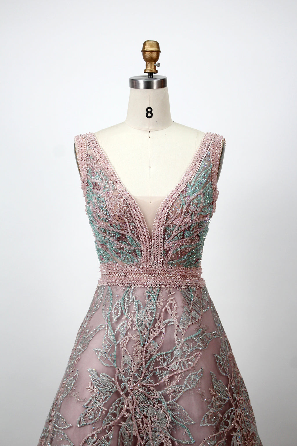 Wholesale V - Neck Beaded Floral Mother Gown MK041