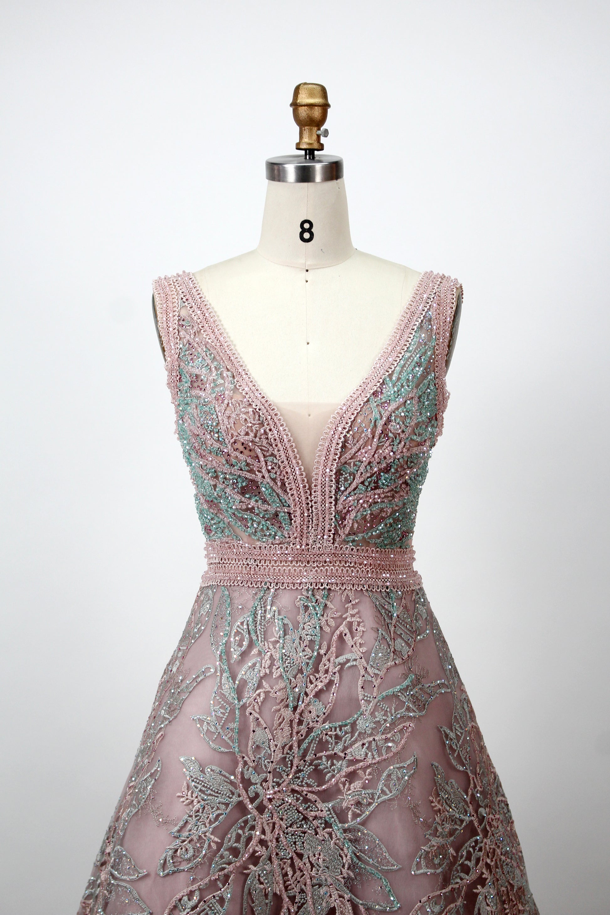 Wholesale V - Neck Beaded Floral Mother Gown MK041