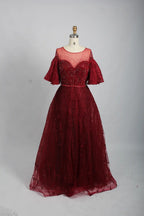 Sophisticated A-Line Mother of the Bride Dress with Flutter Sleeves MK102