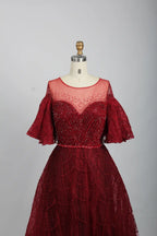Sophisticated A-Line Mother of the Bride Dress with Flutter Sleeves MK102