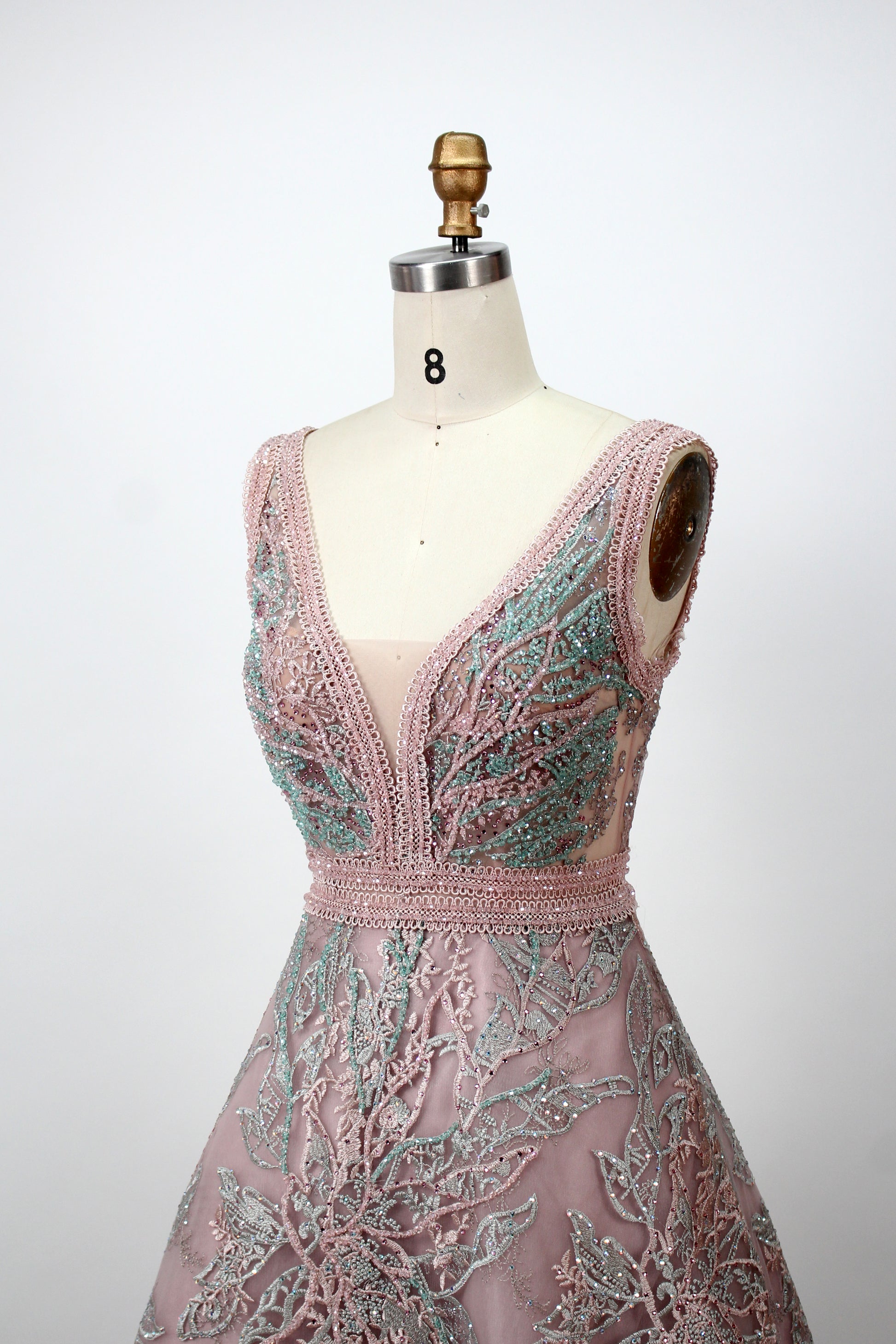 Wholesale V - Neck Beaded Floral Mother Gown MK041
