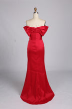 Wholesale Red Off-Shoulder Bow Satin Mermaid Evening Gown KT1420B