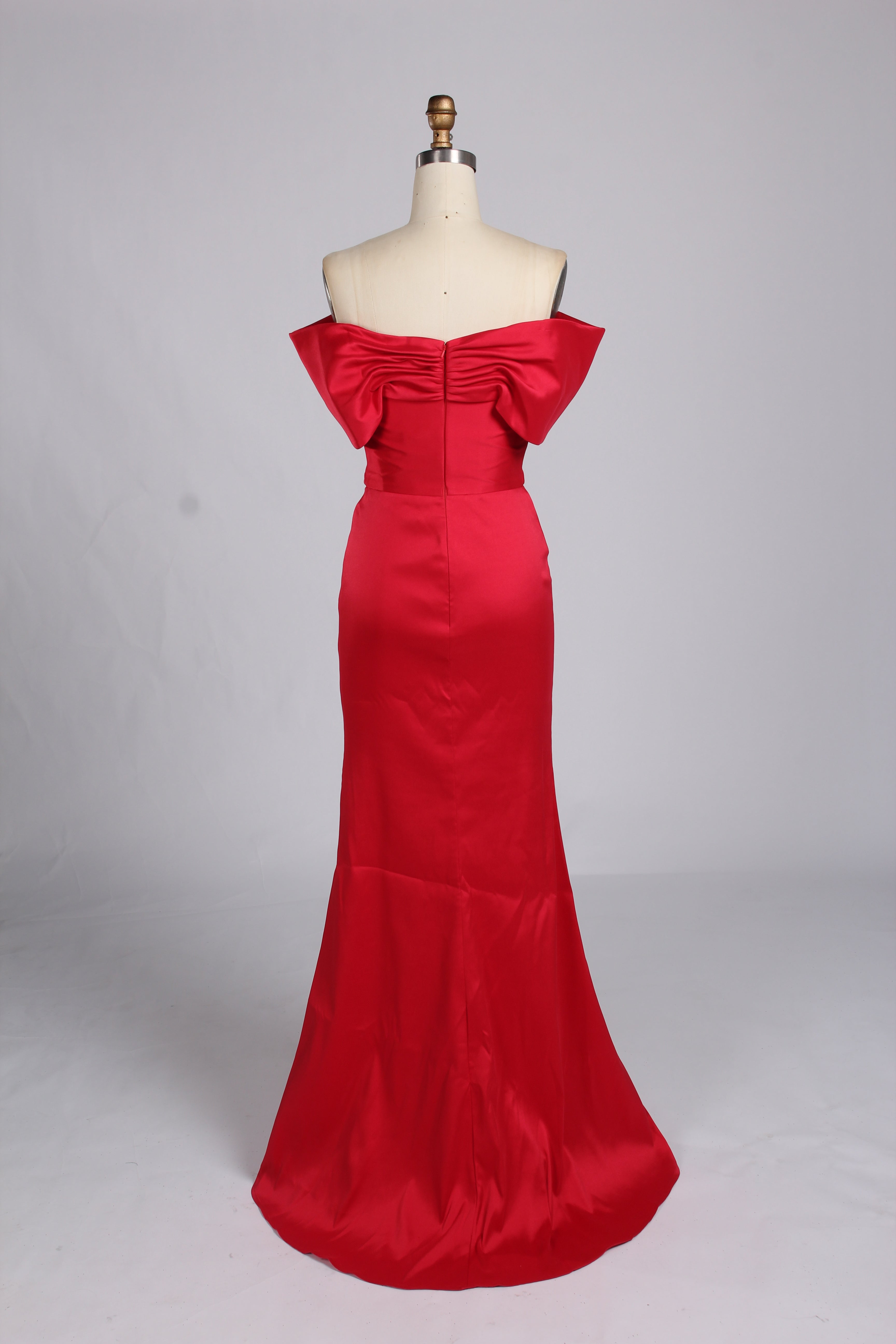 Wholesale Red Off-Shoulder Bow Satin Mermaid Evening Gown KT1420B