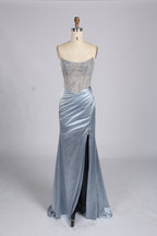 Wholesale Mint Green Crystal - Embellished Strapless Evening Gown 33310