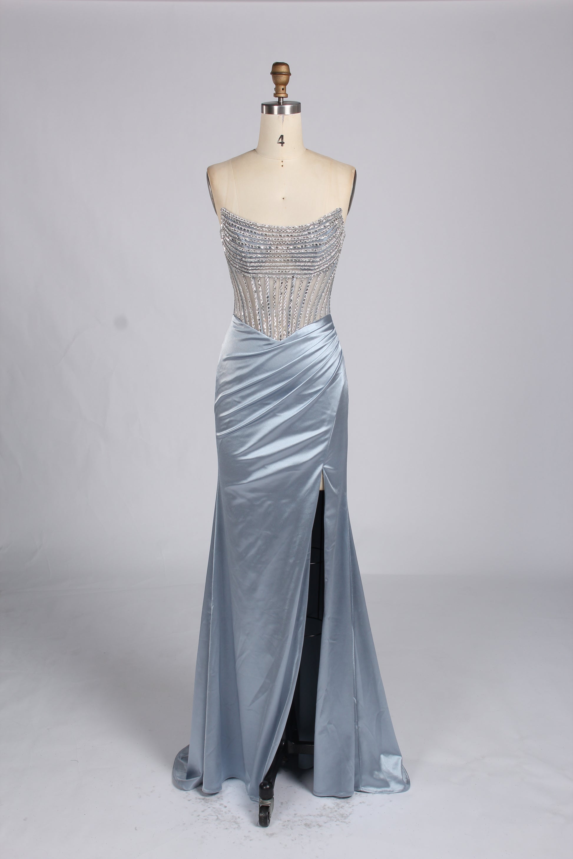 Wholesale Mint Green Crystal - Embellished Strapless Evening Gown 33310