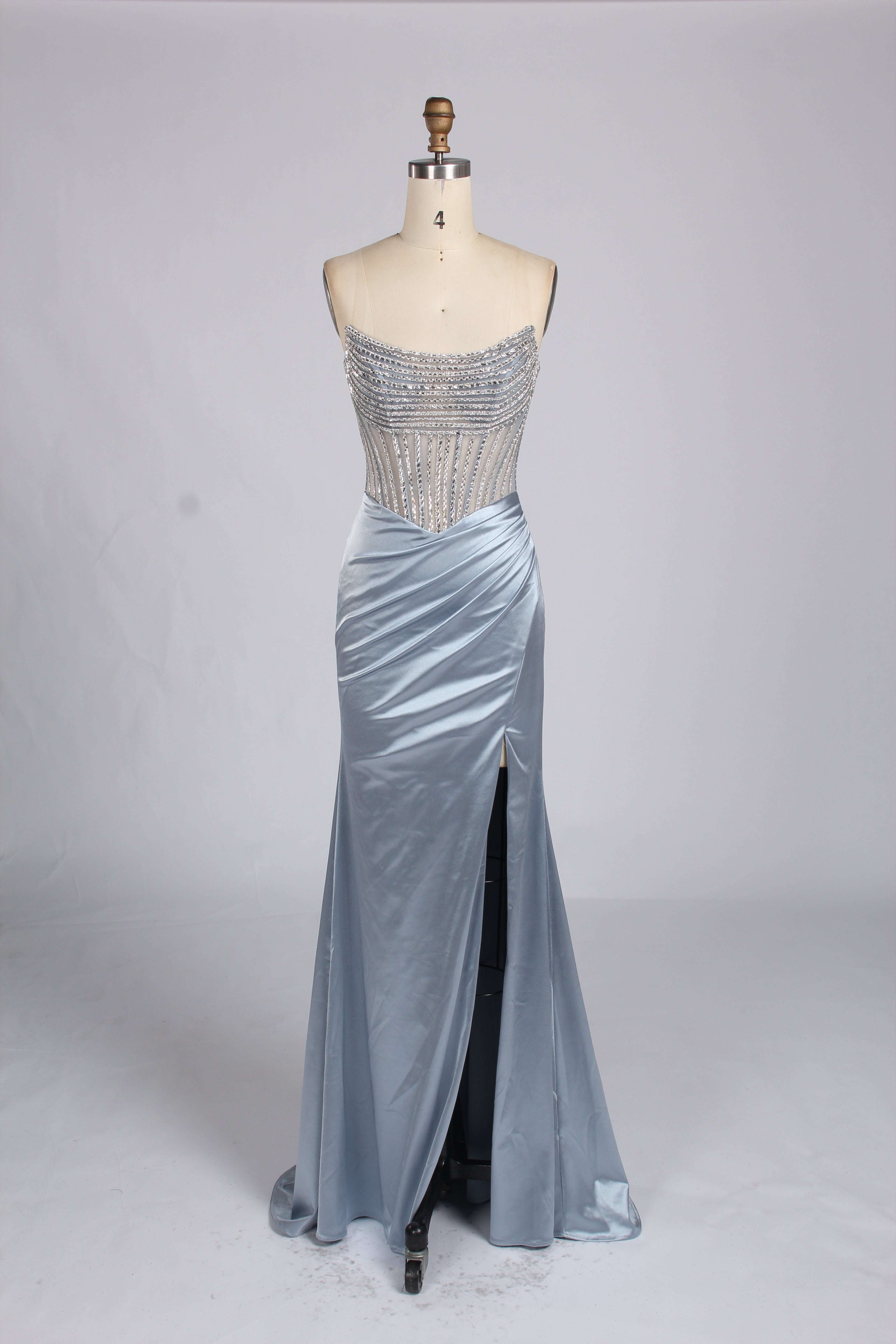 Wholesale Mint Green Crystal - Embellished Strapless Evening Gown 33310