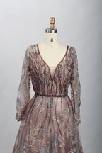 Taupe Timeless A-Line Mother of the Bride Dress with Long Sleeves MK104