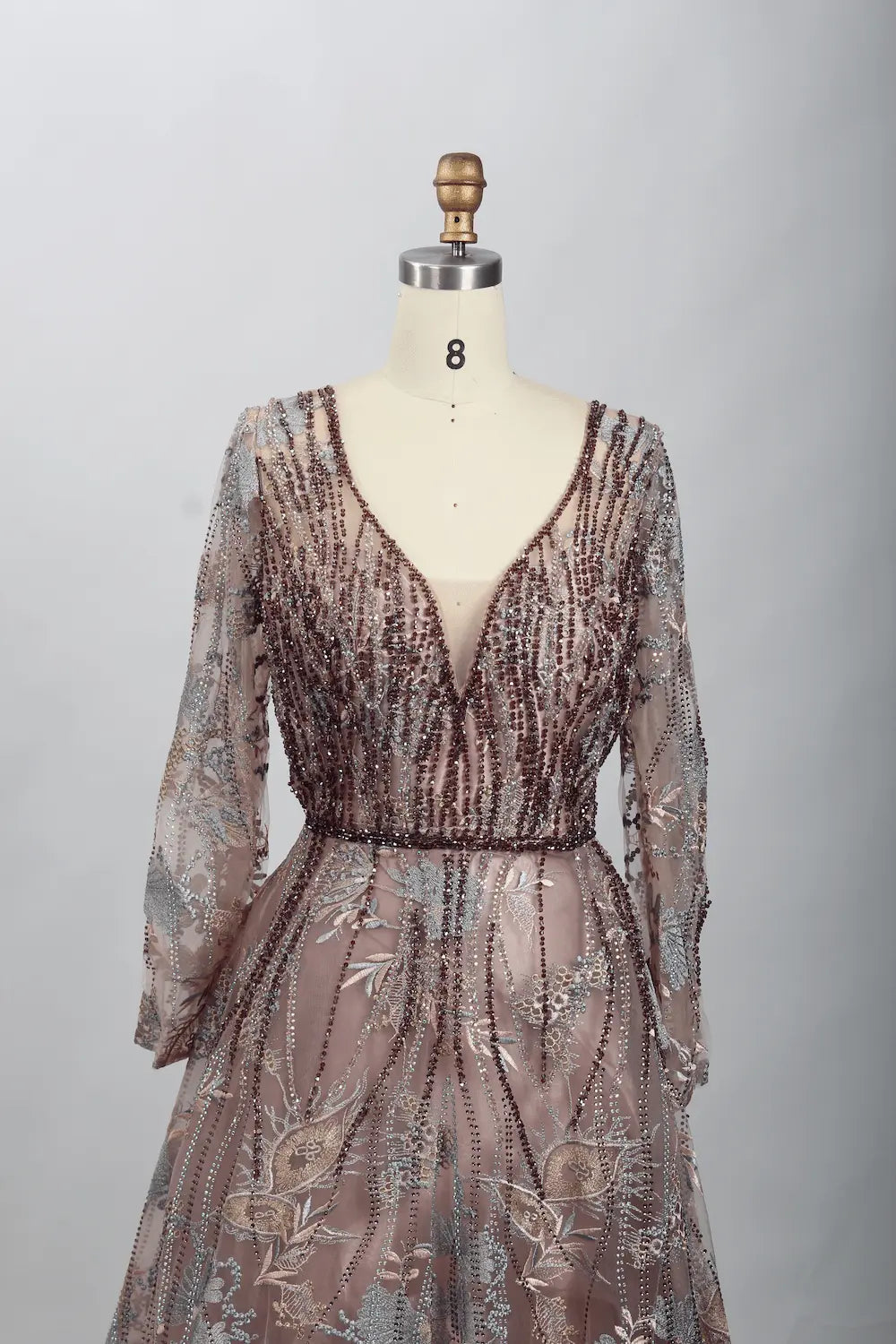 Taupe Timeless A-Line Mother of the Bride Dress with Long Sleeves MK104