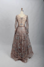 Taupe Timeless A-Line Mother of the Bride Dress with Long Sleeves MK104