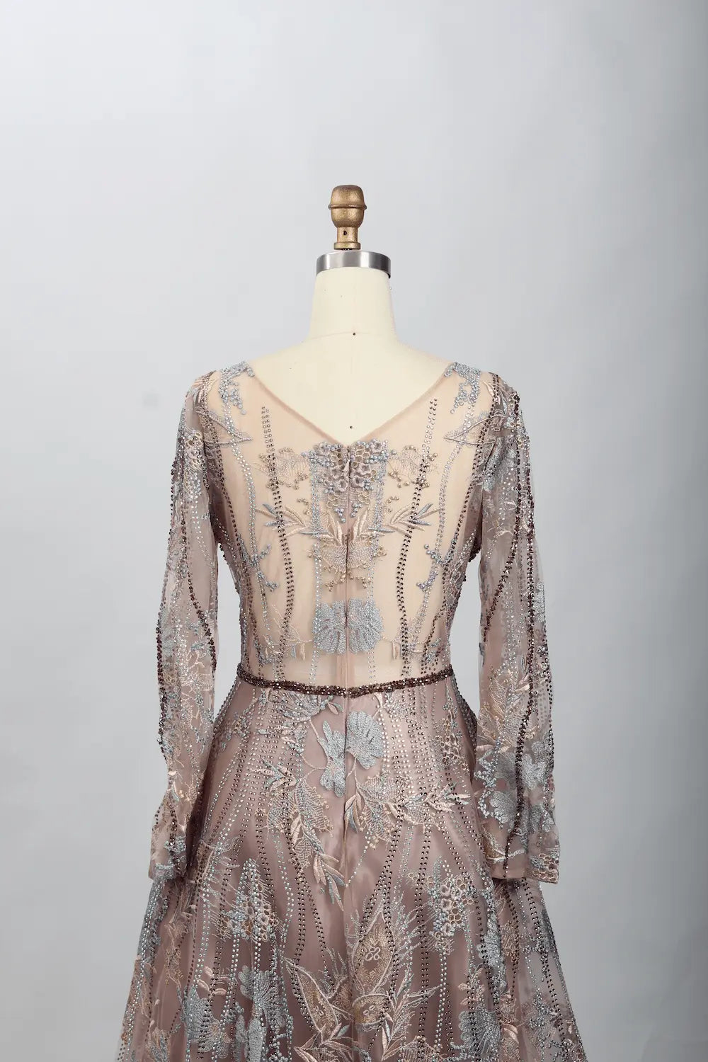 Taupe Timeless A-Line Mother of the Bride Dress with Long Sleeves MK104