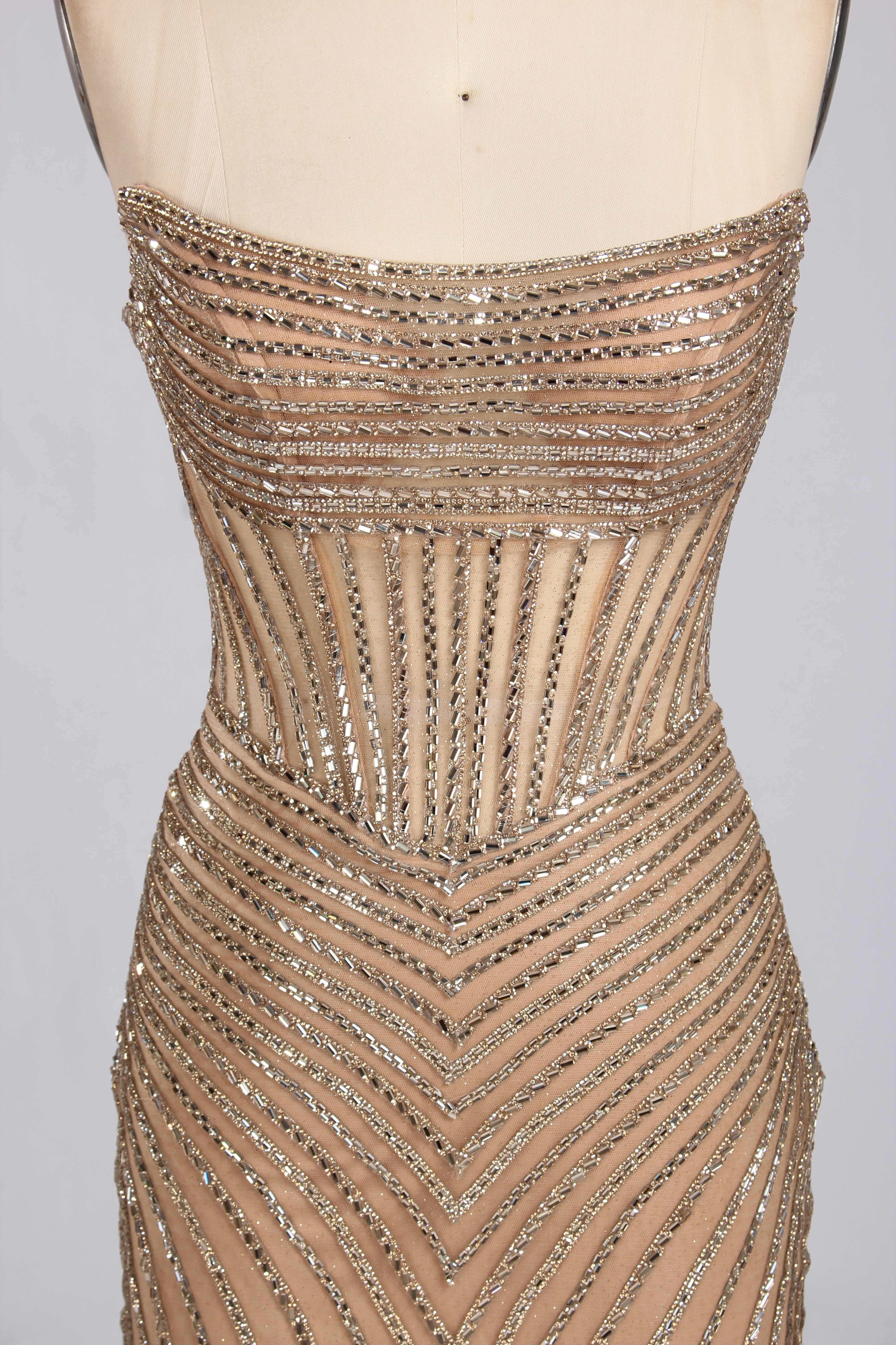 Wholesale Champagne Sequin Strapless Mermaid Evening Gown with Slit 33308