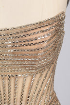 Wholesale Champagne Sequin Strapless Mermaid Evening Gown with Slit 33308