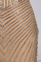 Wholesale Champagne Sequin Strapless Mermaid Evening Gown with Slit 33308