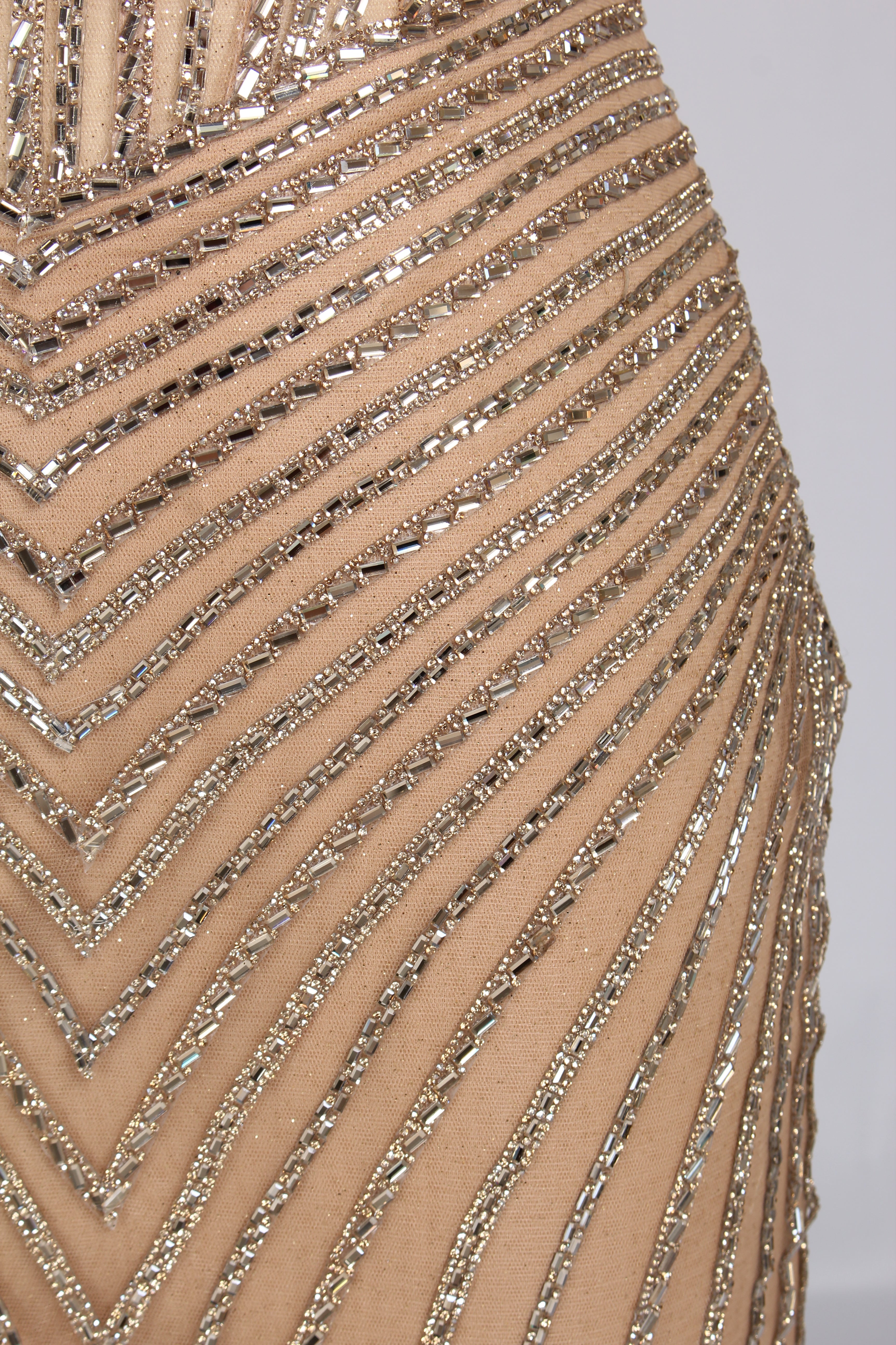 Wholesale Champagne Sequin Strapless Mermaid Evening Gown with Slit 33308