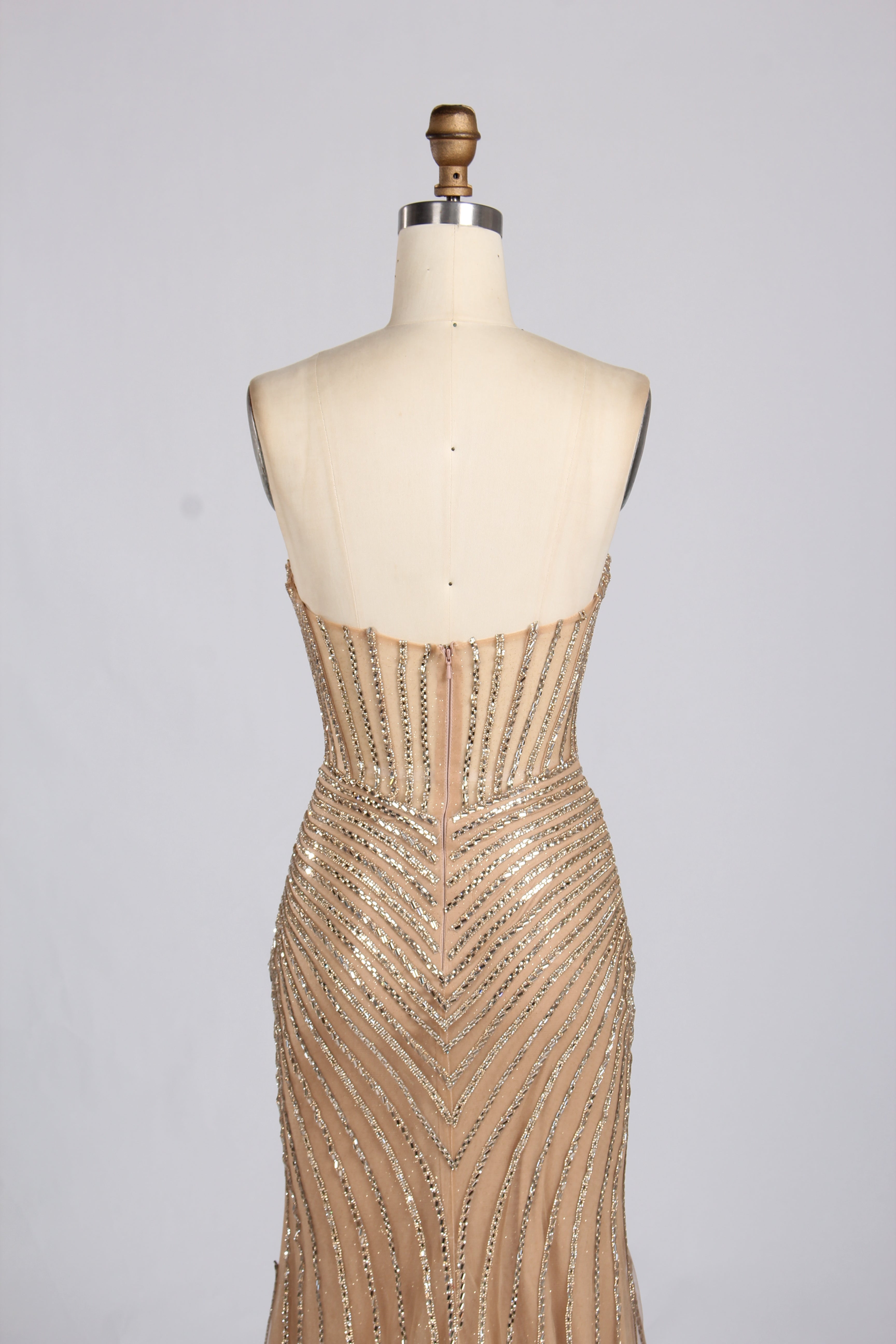 Wholesale Champagne Sequin Strapless Mermaid Evening Gown with Slit 33308