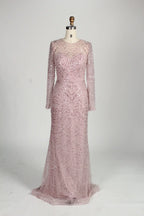 Blush Pink Beaded High Neck and Detachable Cape MOB Dress KY045