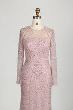 Blush Pink Beaded High Neck and Detachable Cape MOB Dress KY045