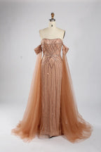 Off-the-Shoulder Beaded Draped Sleeves Mermaid Mother of the Bride Dress KY051