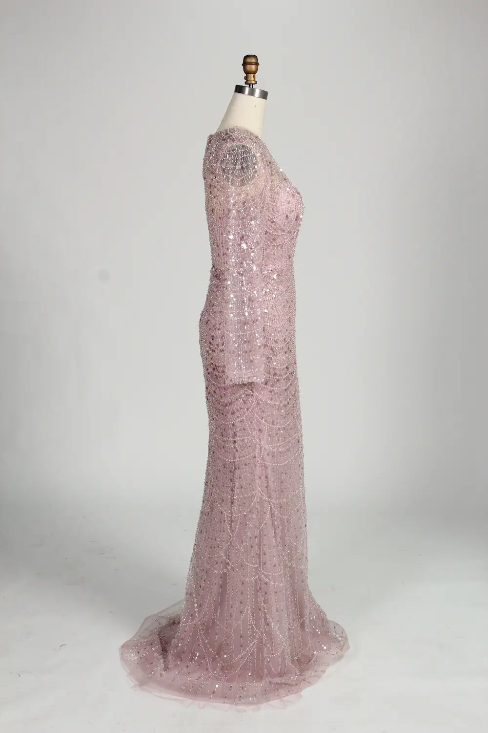 Blush Pink Beaded High Neck and Detachable Cape MOB Dress KY045