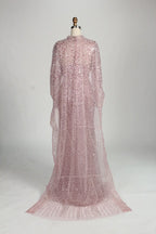 Blush Pink Beaded High Neck and Detachable Cape MOB Dress KY045