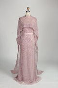 Blush Pink Beaded High Neck and Detachable Cape MOB Dress KY045