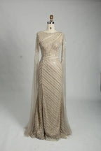 Light Blue Sequin Boat Neck Long Sleeve Mother of the Bride Dress MK126