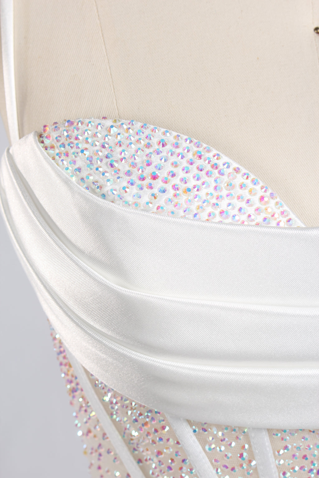 Wholesale White Crystal - Accented Spaghetti - Strap Evening Gown 32596