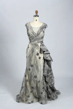 Beaded Fit-and-Flare Evening Dress with Short with Cap Sleeves MK063