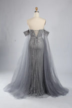 Off-the-Shoulder Beaded Draped Sleeves Mermaid Mother of the Bride Dress KY051