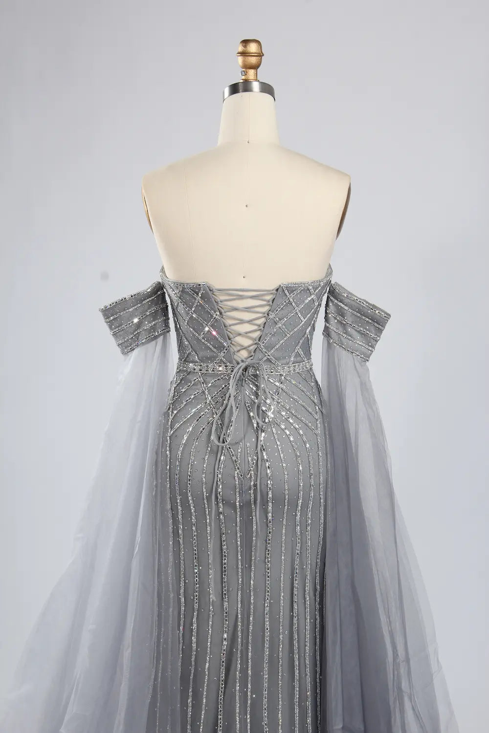 Off-the-Shoulder Beaded Draped Sleeves Mermaid Mother of the Bride Dress KY051