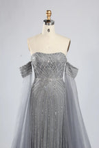 Off-the-Shoulder Beaded Draped Sleeves Mermaid Mother of the Bride Dress KY051