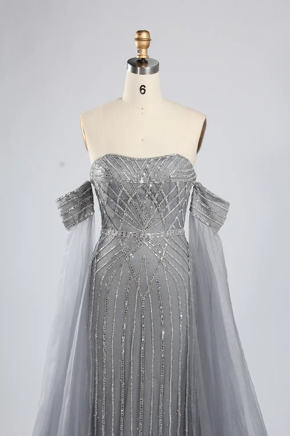 Off-the-Shoulder Beaded Draped Sleeves Mermaid Mother of the Bride Dress KY051