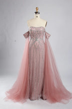 Off-the-Shoulder Beaded Draped Sleeves Mermaid Mother of the Bride Dress KY051
