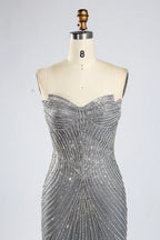 Classic Silver Grey Beaded Cape Sleeves Mother of the Bride Dress KY052