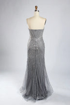 Classic Silver Grey Beaded Cape Sleeves Mother of the Bride Dress KY052