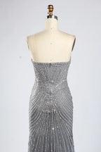 Classic Silver Grey Beaded Cape Sleeves Mother of the Bride Dress KY052