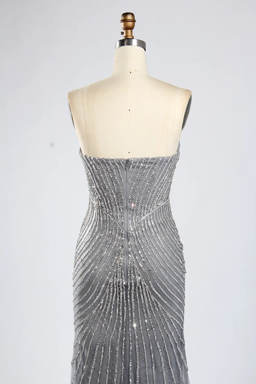 Classic Silver Grey Beaded Cape Sleeves Mother of the Bride Dress KY052
