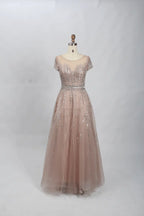 Blush Pink Sophisticated A-Line Mother of the Bride Dress with Short Sleeves MC082