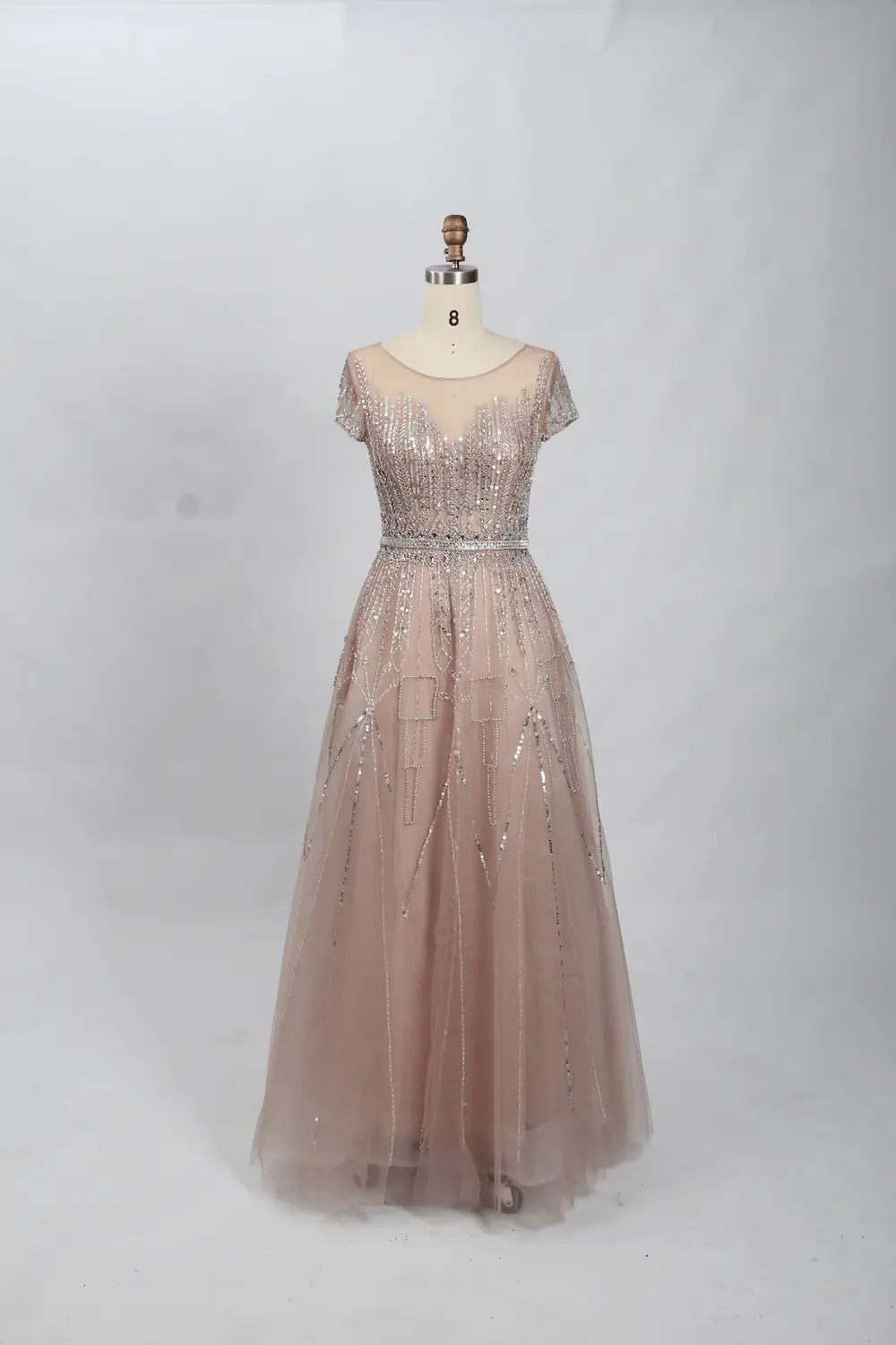 Blush Pink Sophisticated A-Line Mother of the Bride Dress with Short Sleeves MC082